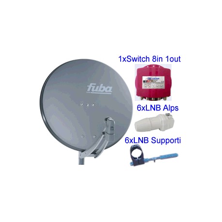 KIT Parab. Fuba 85cm Allum + 6 LNB + 1 EMP 8 in + 5 supporti